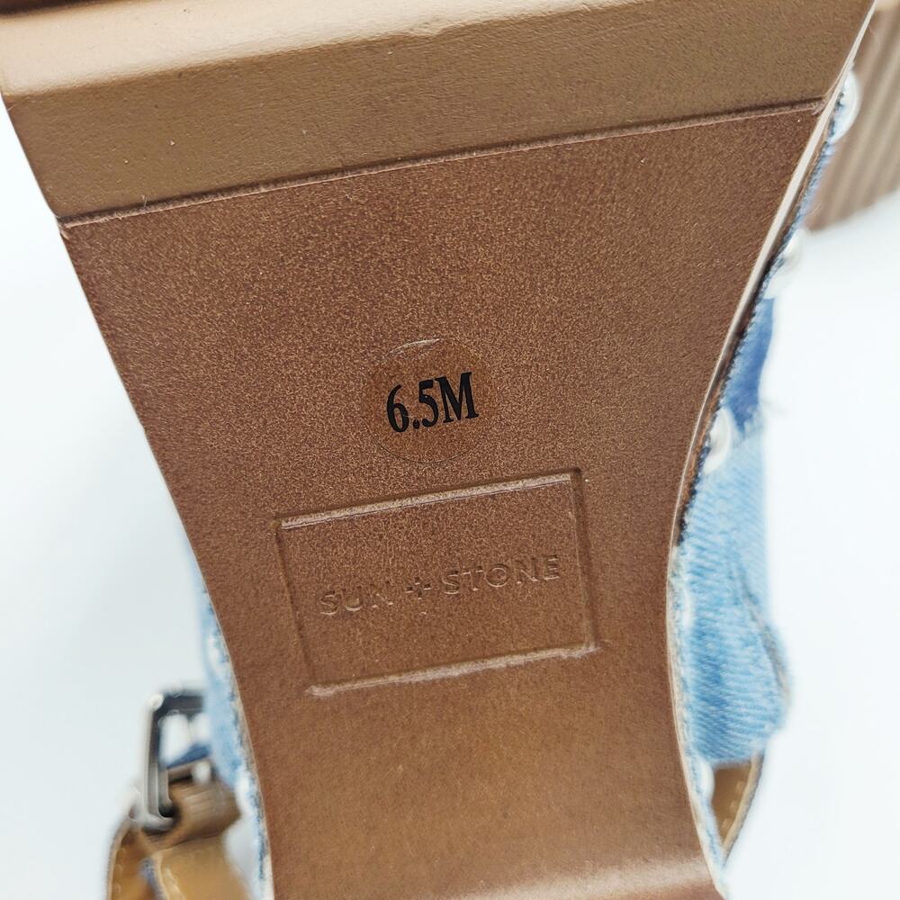 NWOT Sun & Stone Rayaell Studded Patchwork Denim Slingback Platform Sandals 6.5M - Picture 11 of 14